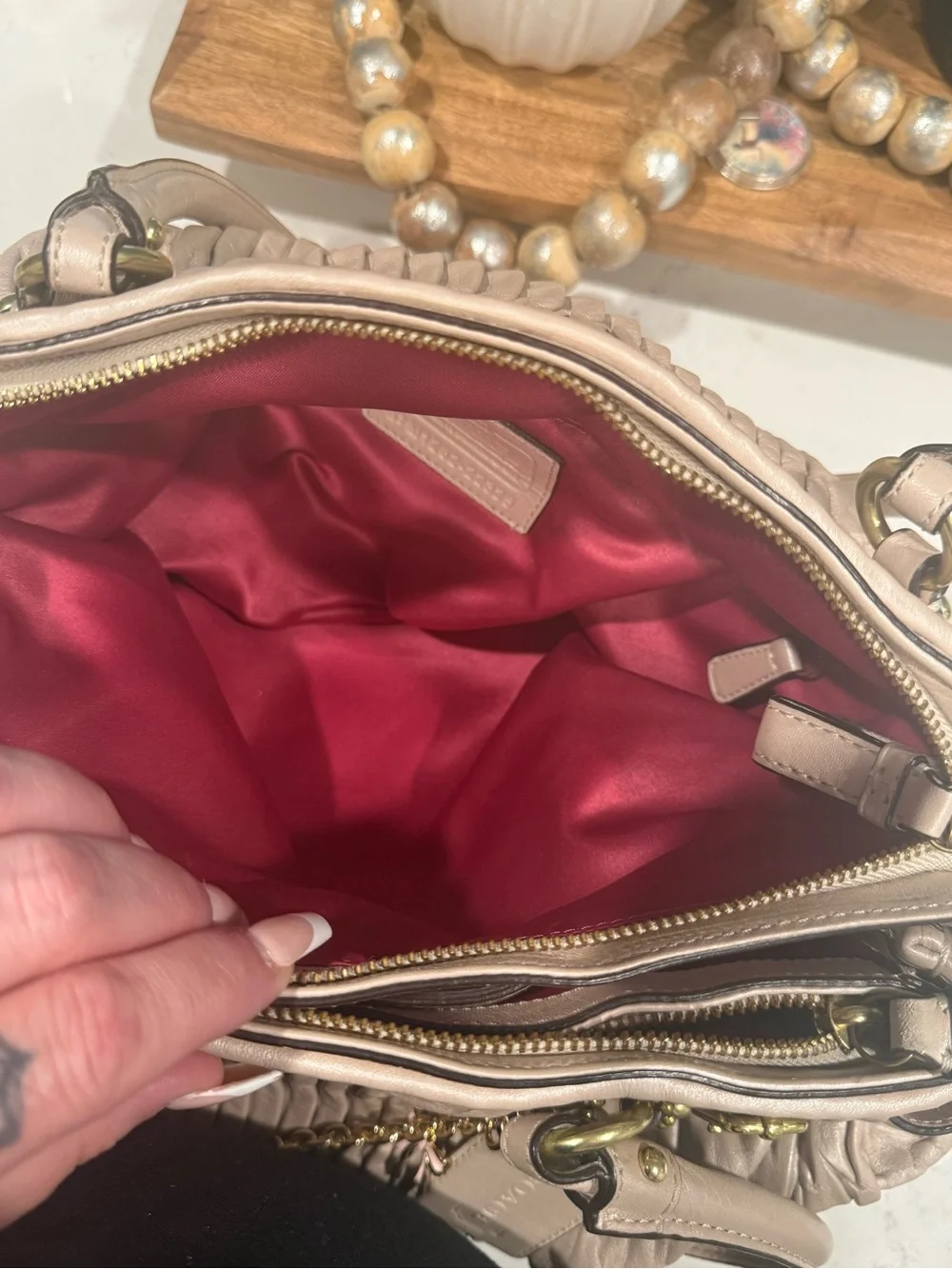 Coach Pleated Pebbled Leather Satchel in Blush